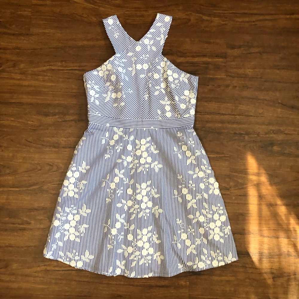 Sam Edelman Blue & White Floral Stripe Crossback Dress